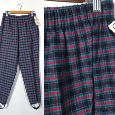 Vintage 80s/90s Deadstock Plaid Stirrup Leggings High Waist Elastic Waist Stretchy Made In USA Size M 