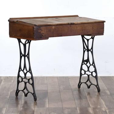 Antique Repurposed Schoolhouse Desk W Iron Base