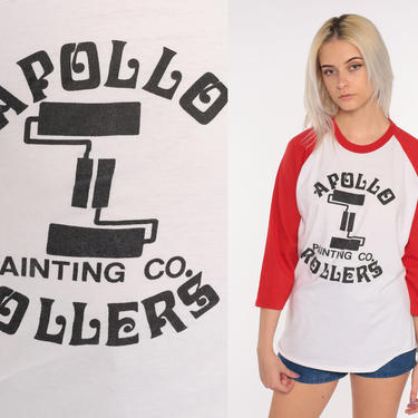 Ringer Tee Shirt Apollo Rollers Painter Shirt 80s Uniform Tshirt Slogan Tee Baseball Tshirt Vintage T Shirt 1980s Graphic Small Medium 