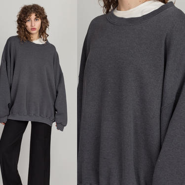 90s Slouchy Dark Gray Unisex Sweatshirt - Men's 3XL | Vintage Oversize Plain Grunge Long Sleeve Pullover Shirt 