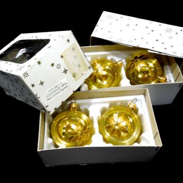 VINTAGE: Czech Republic Floral Glass Ornaments in Box  - Glittered Ornaments - Gold Ornaments -  Christmas - SKU 29-B-00006812 