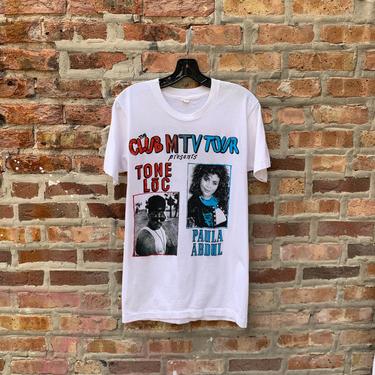 Vintage 90s CLUB MTV Tour T-Shirt Size Small Paula Abdul Tone Loc Milli Vanilli 