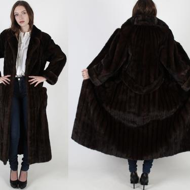 Full Length Mink Coat Mahogany / Oversized Mink Fur Coat With Pockets / Vintage 70s Long Real Fur Luxurious Overcoat OS 