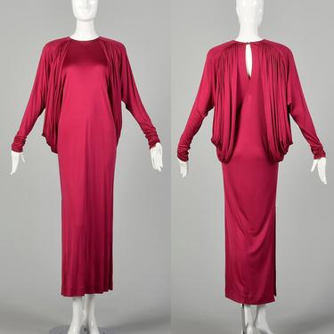 Small 1980s Missoni Formal Silk Jersey Gown Fuchsia Draped Maxi Dress 