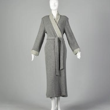 Medium Frette 1980s Gray Robe Designer Plush Luxurious Wool Full Length Dressing Gown 80s 