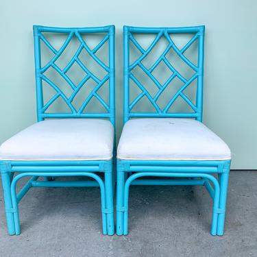 Pair of Rattan Turquoise Cockpen Chairs