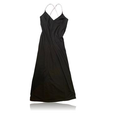 90's Edgy Metal Chain Straps Black Maxi Dress // City Sites // Size Medium 