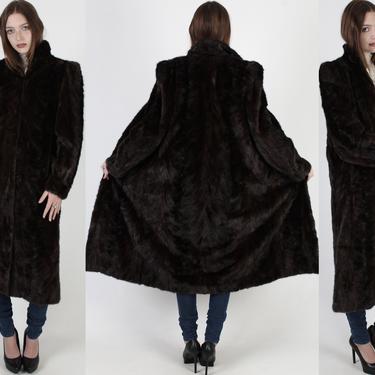 Vintage Womens 80s Mahogany Mink Real Fur Coat Full Collar Princess Dark Full Length Jacket 