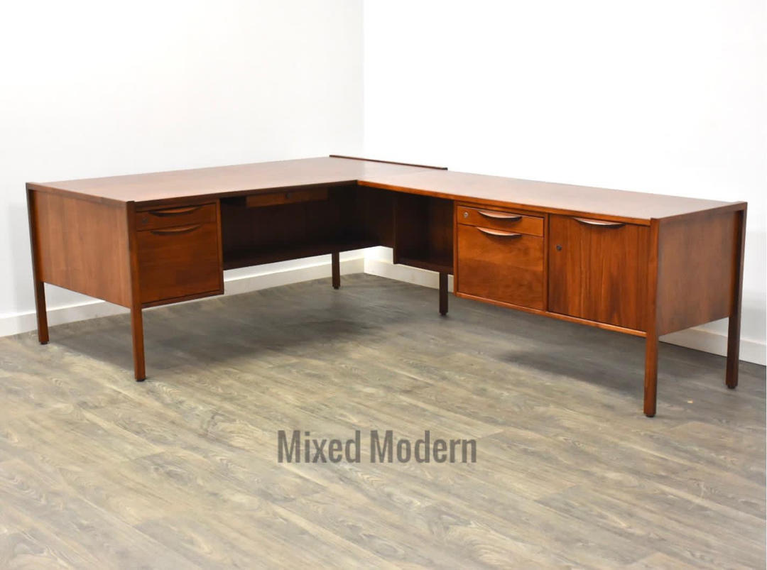 Jens Risom Walnut Mid Century LShaped Desk Mixed Modern Nashua, NH