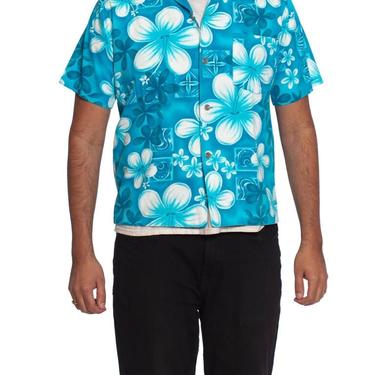 1960S Teal Hawaiian Cotton Barkcloth Men’S Shirt 