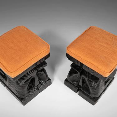 William Westerhaven for Witco Hand Carved Stools in Knit Fabric Upholstery, c. 1960s 