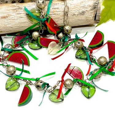 VINTAGE: Guatemalan Fiesta Watermelon Necklace - Wedding Brass Necklace - Brass Linked Necklace - Watermelon Necklace - SKU 34-255-00015077 