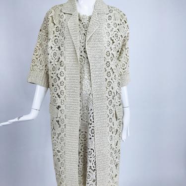 Creazioni Paoli Firenze Coat &amp; Dress Set of Cream Crocheted Raffia 1950s