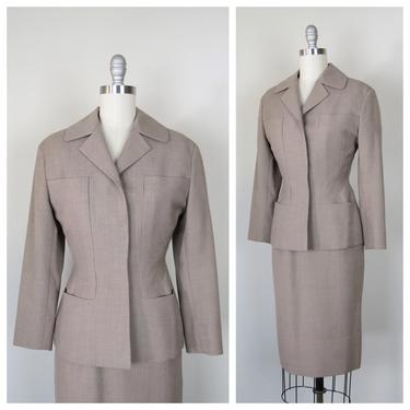 vintage 1950s skirt suit, wool, custom made, bespoke, couture women's suit, size xs 