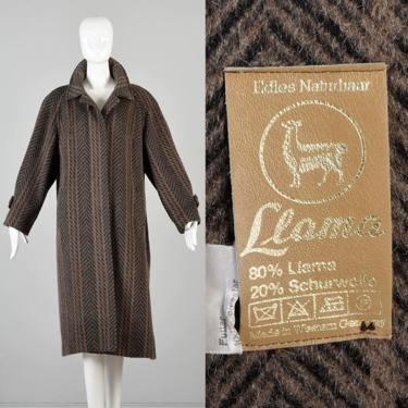 80s Llama Coat Vintage Coat Winter Coat Wide Stripe Striped Herringbone Stripe Heavy Winter Coat Column Coat Vintage Winter Coat XL 