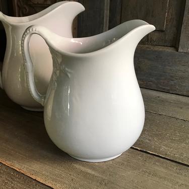 Antique White Pitcher Milk Jug Ironstone With Handle Farmhouse Cottage Chic  Vintage Kitchen Table Decor White Vase 
