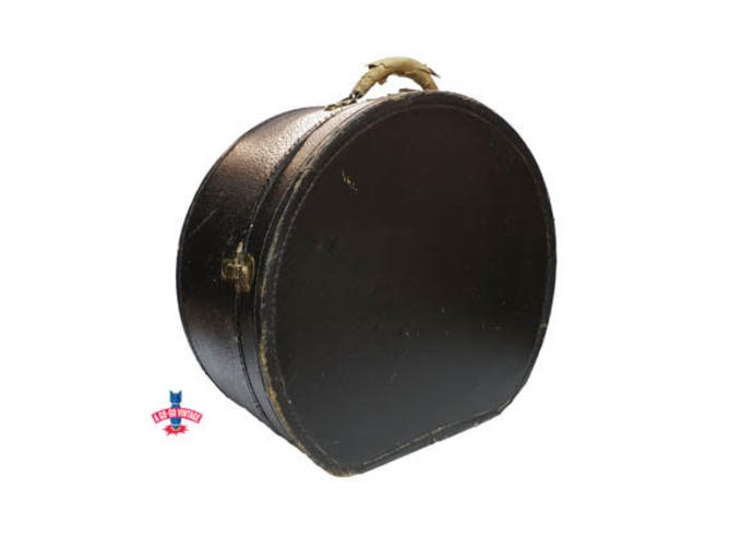 Vintage Black Patent Mini Wiglette / Hat Box Round Zippered Travel Case  Luggage