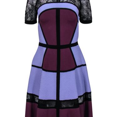 Elie Saab - Purple Textured Paneled A-Line Dress w/ Lace Sz 6