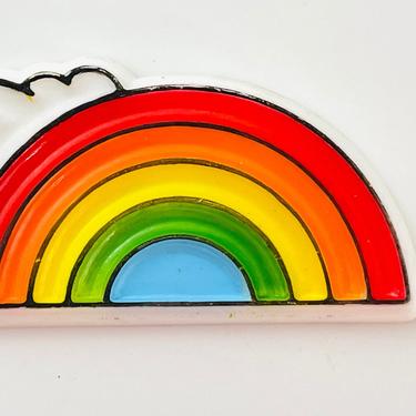 Vintage 1980s Retro Rainbow Arch Clouds Plastic Fridge Memo Magnet NOS Giftco Hong Kong 