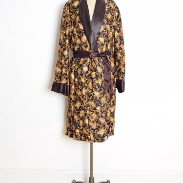 vintage 50s smoking jacket black baroque print cotton satin lapels Hugh Hefner robe L clothing 