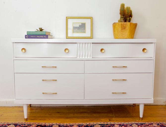 Mid Century Modern Painted Dresser White And Gold Modern Dresser