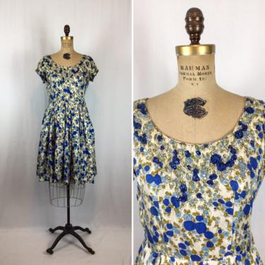 Vintage 50s dress | Vintage floral silk sequins party dress | 1950s fit and flare dress 
