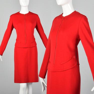 Small Bill Blass 1970s Red Wool Dress Vintage Zip Front Dress Bill Blass Dress 70s Red Wool Dress Zipper Dress 