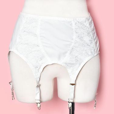 Vintage White Garter Belt Lace & Cotton Wide Size 30, Medium