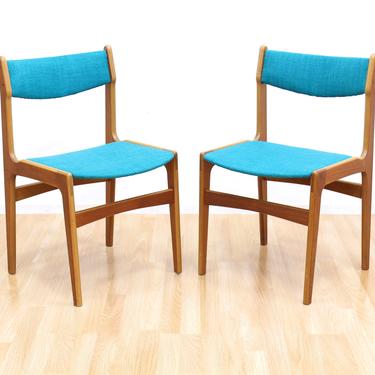 DONE - Pair of Mid Century Teak Danish Chairs in Teal 