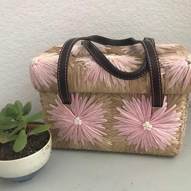 Vtg Kate Spade Cabo Holiday Pink Straw Handbag Basket Purse 