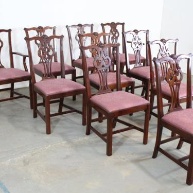 Set of 10 Chippendale Solid Mahogany Dining Side Chairs by Century Furniture 