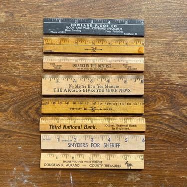 Vintage Lot of 8 Wood Advertising and Classroom 6” Rulers 