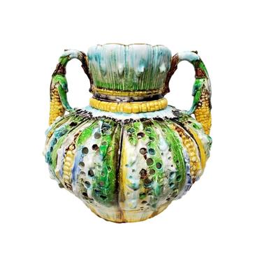 Majolica Pierced Vase Antique Amphora Works Ceramics - Decorative Art Pottery Stamped Regist 3029 