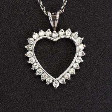90's Ross-Simons sterling clear CZ open heart bling pendant, elegant cubic zirconia 925 silver twist chain sweetheart necklace 