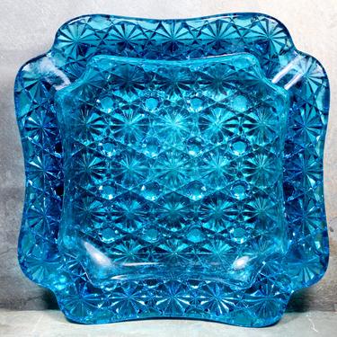 Gorgeous Aqua Mid-Century Glass Trinket Dish - Pressed Glass Ashtray - Deep Teal Glass | FREE SHIPPING 