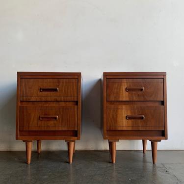 walnut nightstands with sculpted handles- pair 