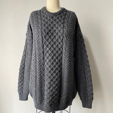 1990s Wool Fisherman Sweater Irish Grey L 