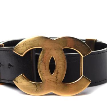 Vintage 80's CHANEL Huge Gold CC Logo Red Leather Waist