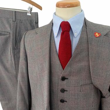 Vintage 1970s Wool 3pc GLEN PLAID Suit ~ 36 to 38 R ~ vest / waistcoat ~ pants / jacket / sport coat ~ Preppy / Ivy Style / Trad 