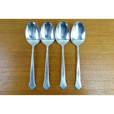 Oneida Ashmore - (4) Oval/Soup Spoons- Burnished Stainless - 1990 - BEAUTIFUL 