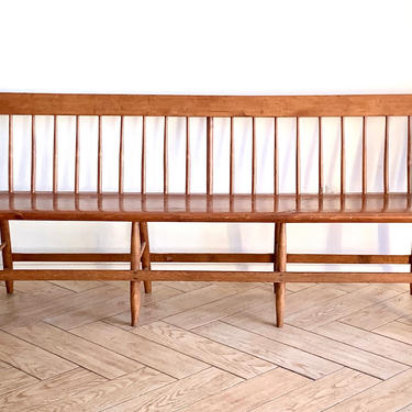 Antique Solid Wood Bench - Vintage Farmhouse Wood Spindle Back Bench - 71&quot; Handmade Bench  SHIP QUOTE is a rough ESTIMATE 