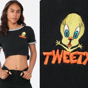 90s Tweety T-shirt 黒 Looney Tunes Crop Top TWEETY BIRD TShirt 90s | Shop Exile