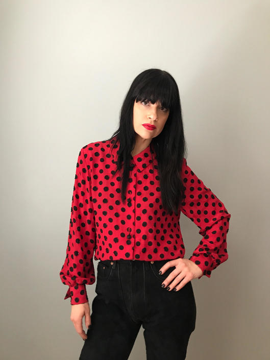 Red top with black polka dots on sale