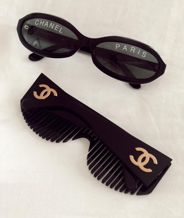 Vintage 1993 Iconic Chanel Paris Spelled Black Sunglasses
