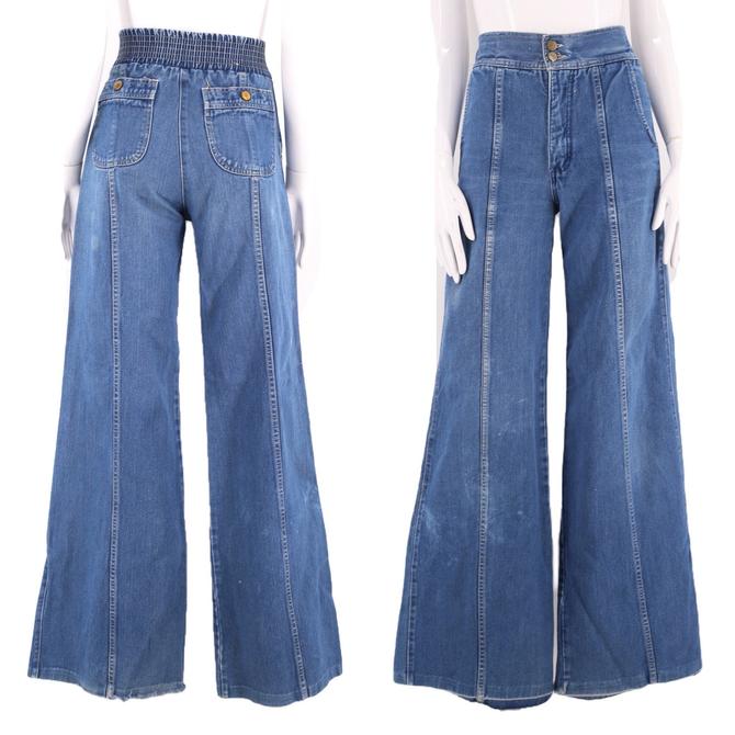 70s denim bell bottom jeans 30, vintage 1970s dark denim high rise flares, 70s  bells, 70s pants sz 8