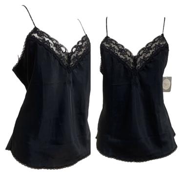 Vtg Vintage 1990s 90s Deadstock Christian Dion Black Lace Slip Tank Slip Top 