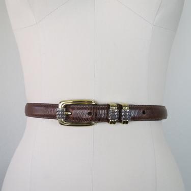 Vintage Brighton belt, brown, snakeskin, brass, mixed metals, size XL, 36