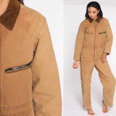 Insulated Coveralls Workwear Jumpsuit 90s Key Imperial Boiler Suit Long Sleeve Pants Work Wear Brown Vintage 1990s Men's Small R 