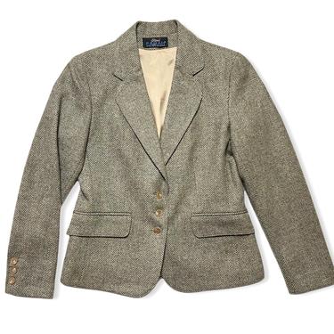 Vintage 1980s Women's Wool Tweed HERRINGBONE Jacket ~ S ~ Cropped Blazer / Sport Coat ~ 