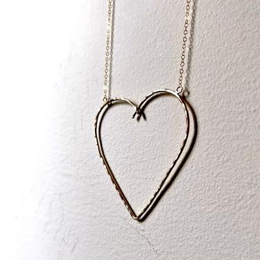 Open Heart-  Big Open 14k Goldfilled Heart Pendant Handmade Hammered Heart 